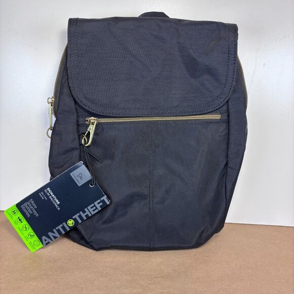 Travelon Anti-Theft Signature Slim Travel Backpack Nylon Black RFID Blocking NWT
